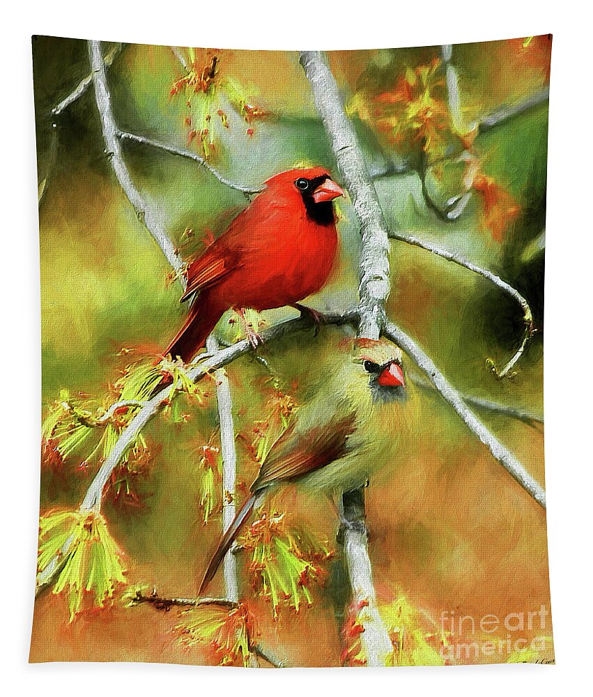 Cardinal Tapestry featuring the mixed media The Newlyweds by Tina LeCour