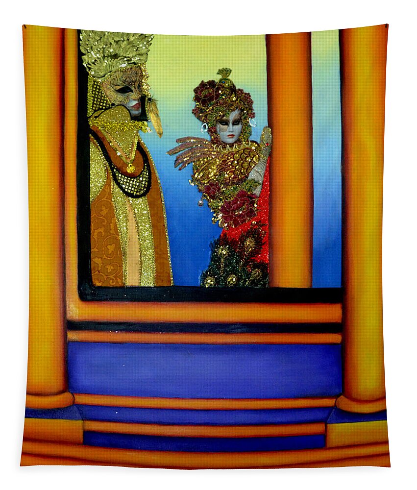 Mixed Media Painting Tapestry featuring the mixed media The Prince -The Carnival of Venice by Anni Adkins