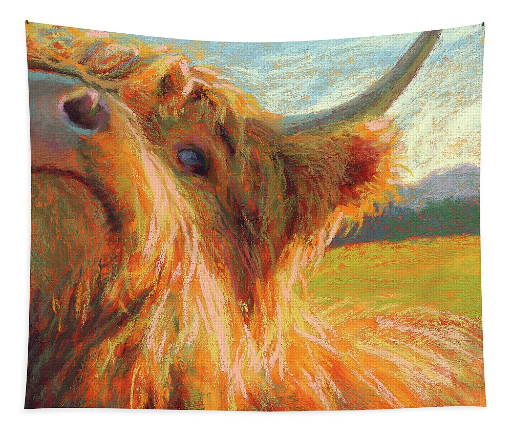 Cow Tapestry featuring the pastel The Real Iris by Rita Kirkman