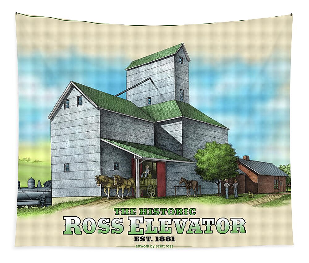 Landscape.historical.rural Tapestry featuring the digital art The Ross Elevator by Scott Ross
