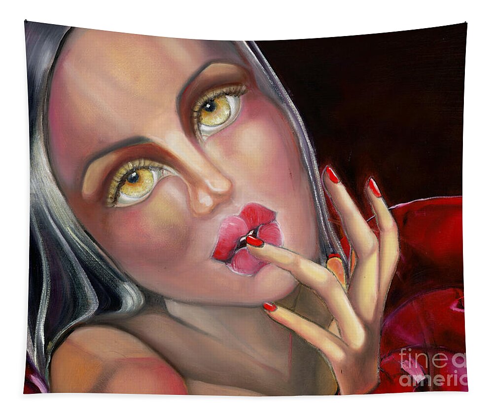 Woman Tapestry featuring the painting The sensual cherry by Luana Sacchetti