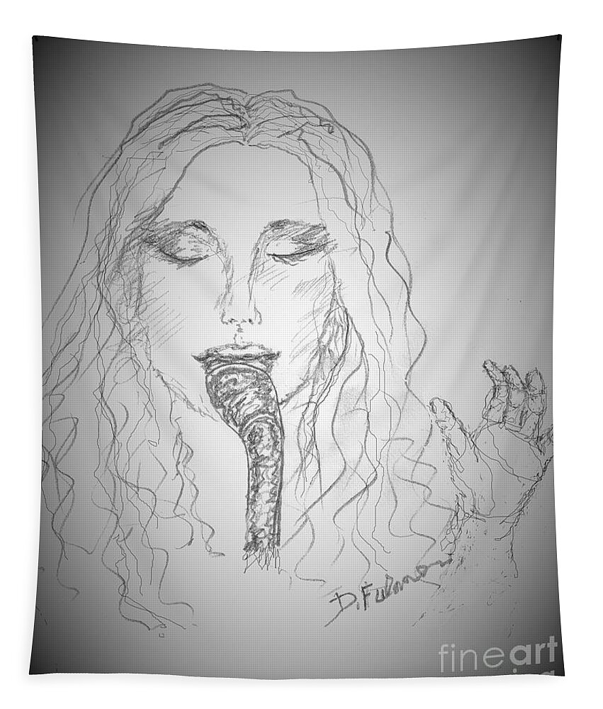 Female Tapestry featuring the drawing The Singer by Denise F Fulmer