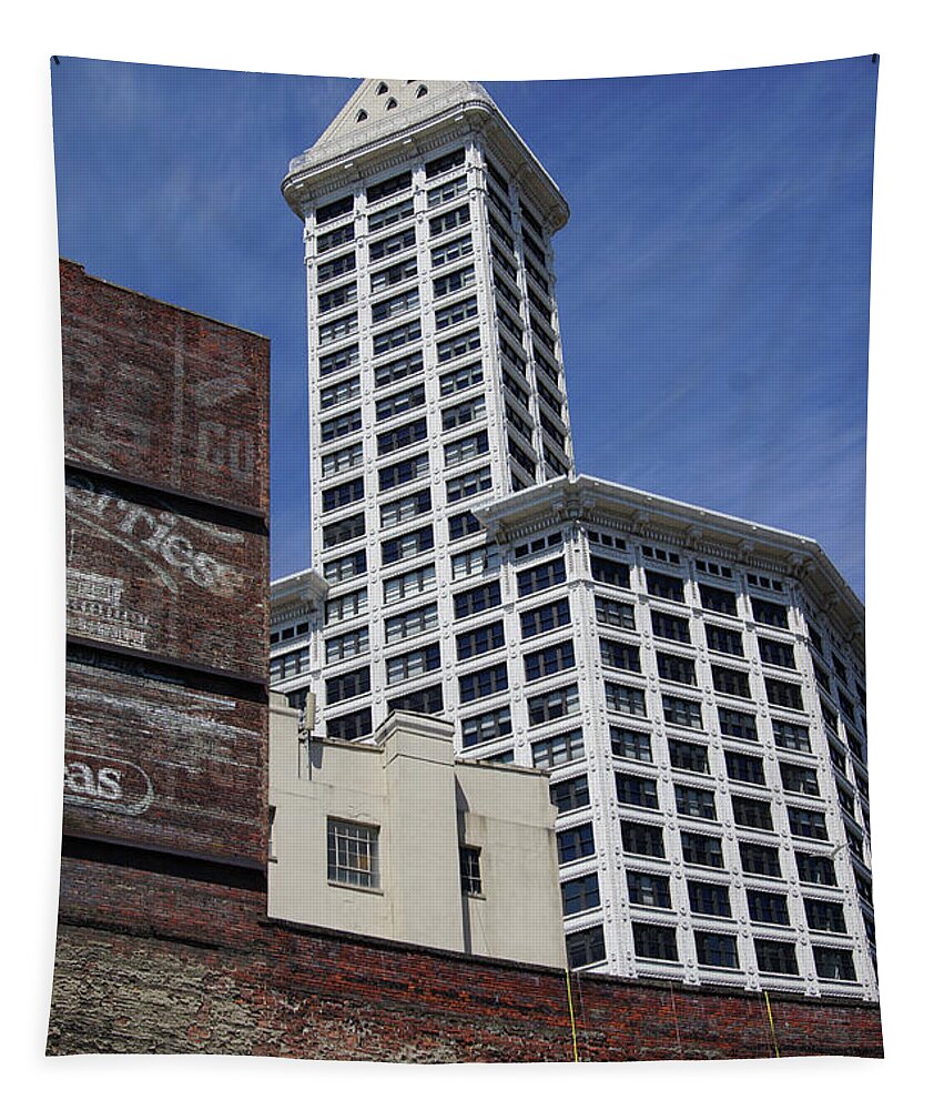 Seattle Tapestry featuring the photograph The Smith Tower in Pioneer Square by Steve Estvanik