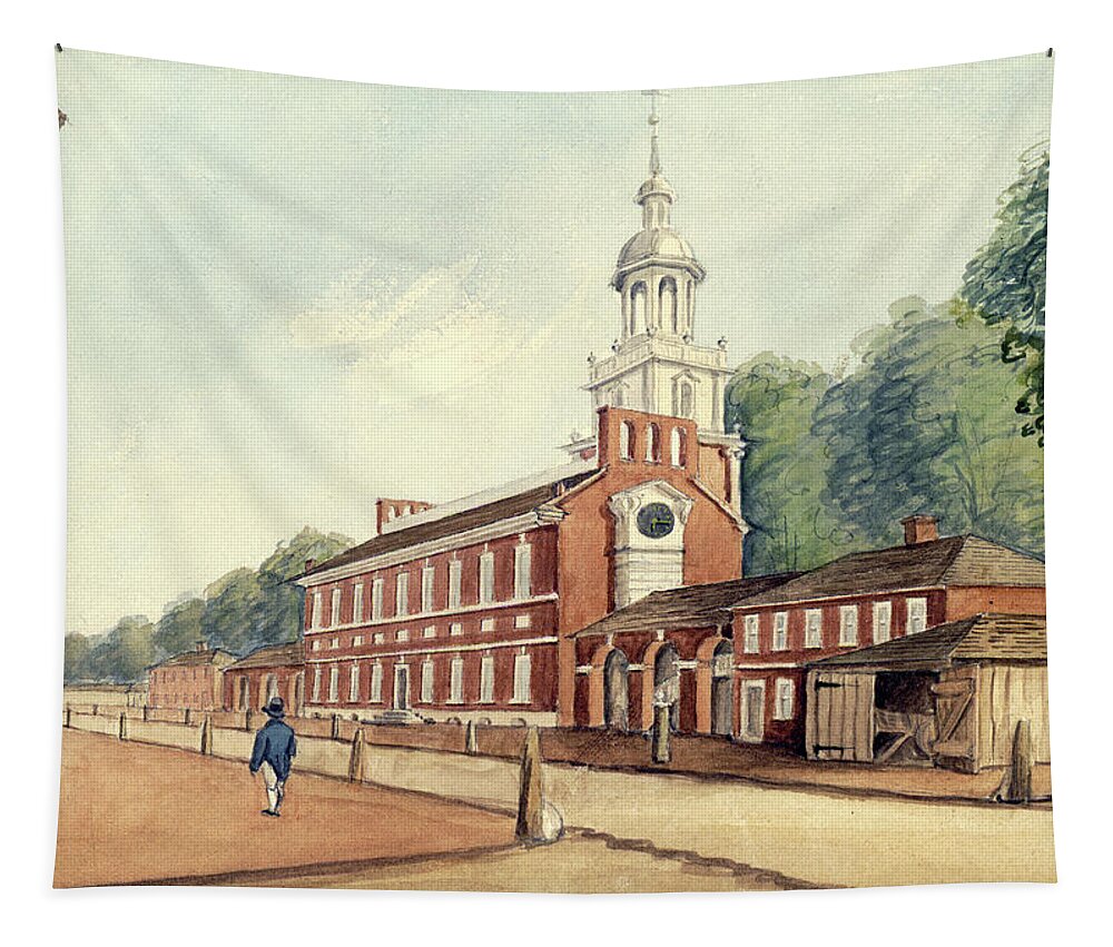 William Breton Tapestry featuring the drawing The State House in 1778 by William Breton