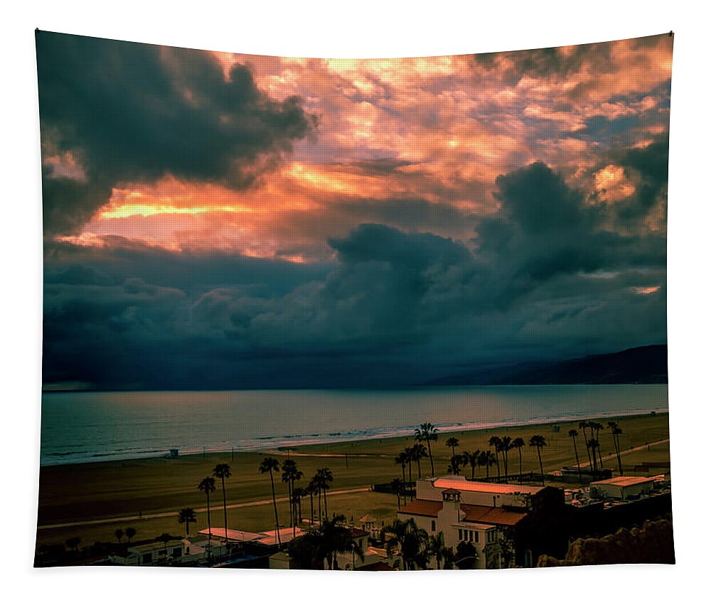 Malibu Sunset Tapestry featuring the photograph The Storm Moves On by Gene Parks