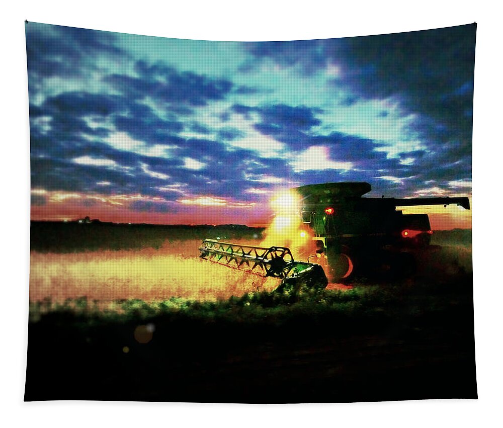 Field; Harvest; Beans; Fall; Minnesota; Fulda; Tsarts; Troystapek; Troy Stapek; Night Work; Farming Tapestry featuring the photograph There goes the beans by Troy Stapek