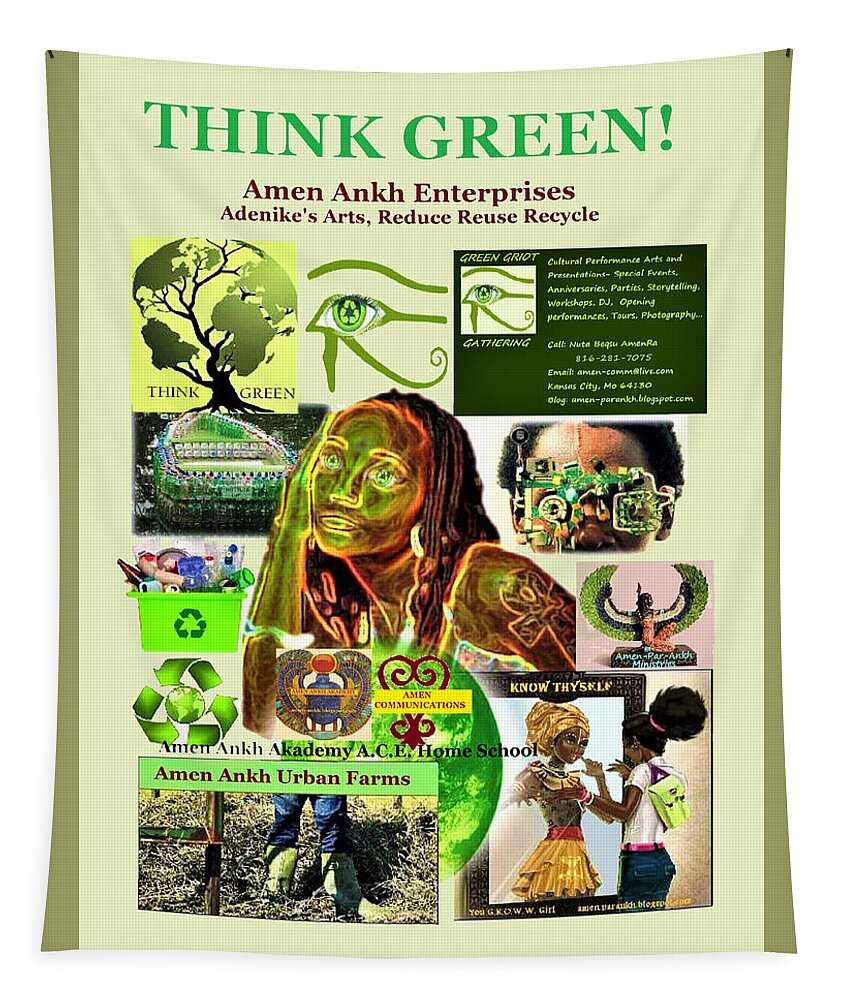 Think Green Tapestry featuring the digital art Think Green by Adenike AmenRa