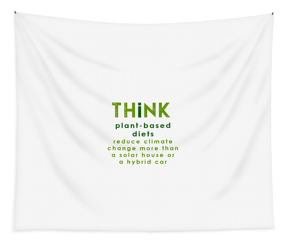  Tapestry featuring the drawing THINK plant-based diet - two greens by Charlie Szoradi