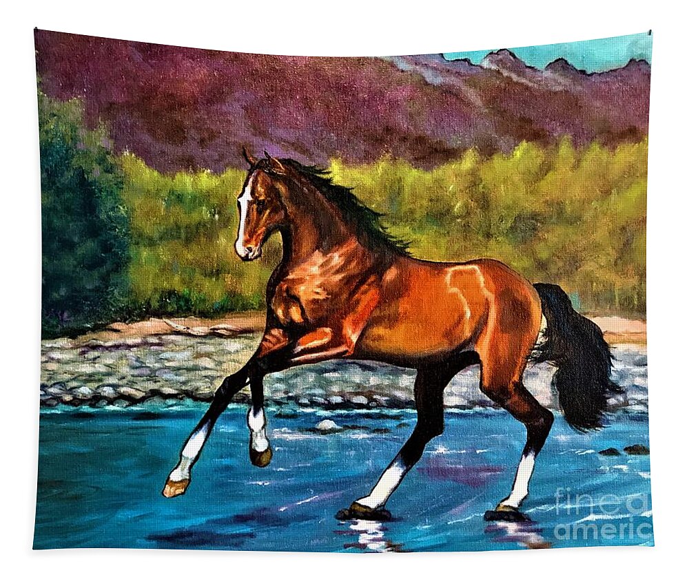 Thoroughbred Horse Tapestry featuring the painting Thoroughbred Horse Oil Painting by Leland Castro
