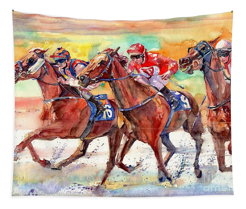 Horse Tapestry featuring the painting Thoroughbred Racing by Suzann Sines