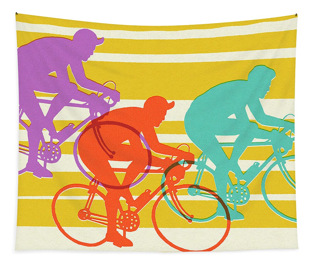 Action Tapestry featuring the drawing Three Bicycles by CSA Images