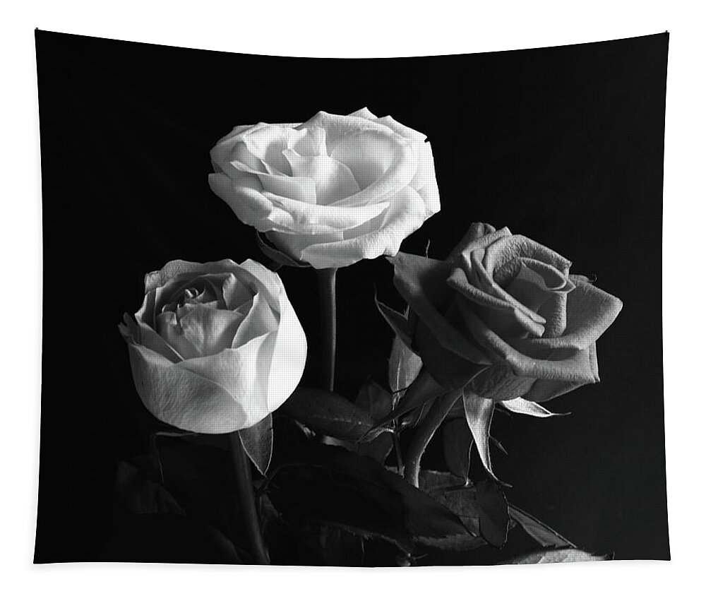 Three Roses Tapestry featuring the photograph Three Roses Monochrome by Jeff Townsend