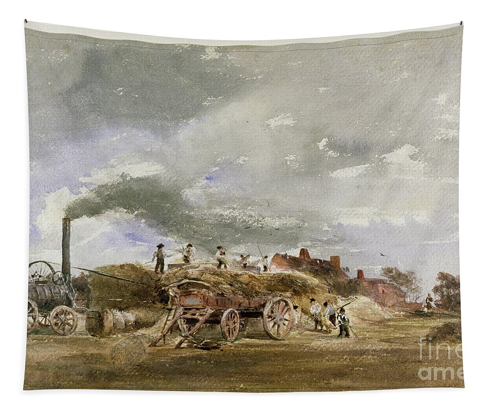 Steam Engine Tapestry featuring the painting Threshing Corn by Peter De Wint