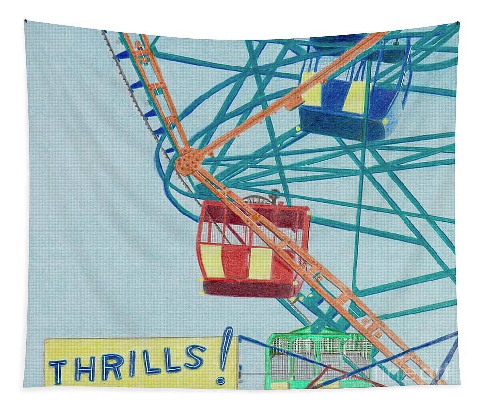 Coney Island Tapestry featuring the drawing Thrills by Glenda Zuckerman