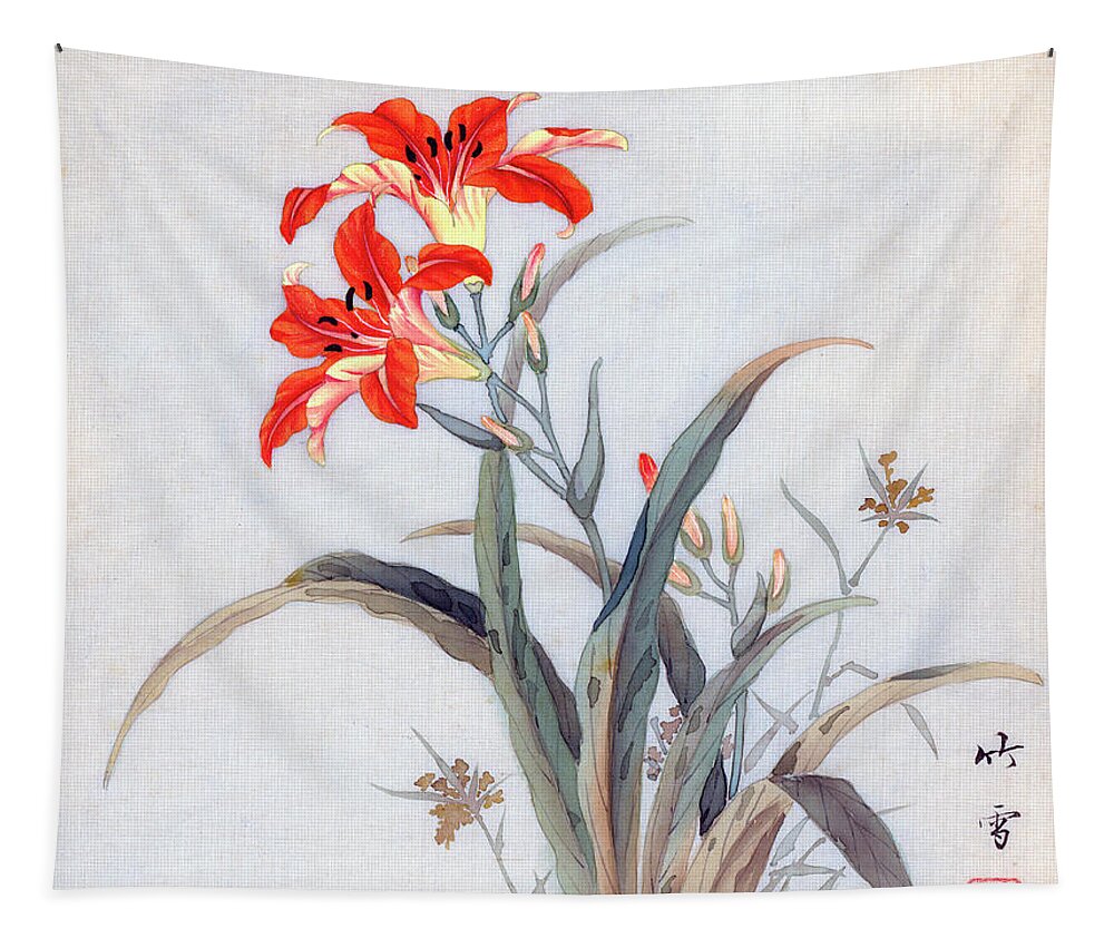 Chikutei Tapestry featuring the painting Tiger Lily by Chikutei