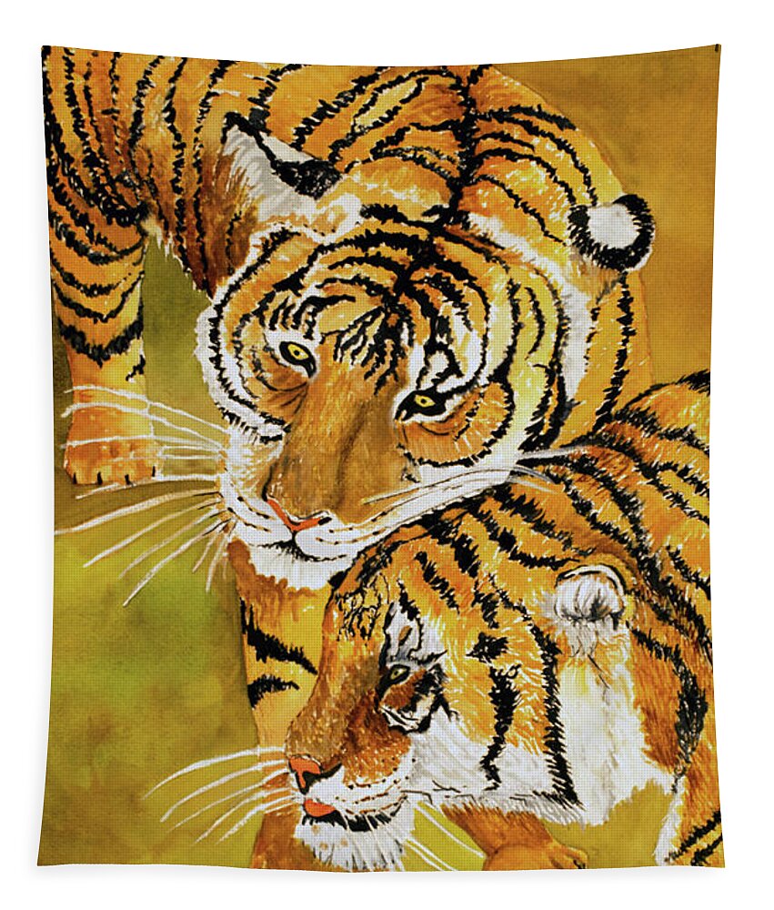 Tiger Tapestry featuring the painting Tiger Romance by Margaret Zabor