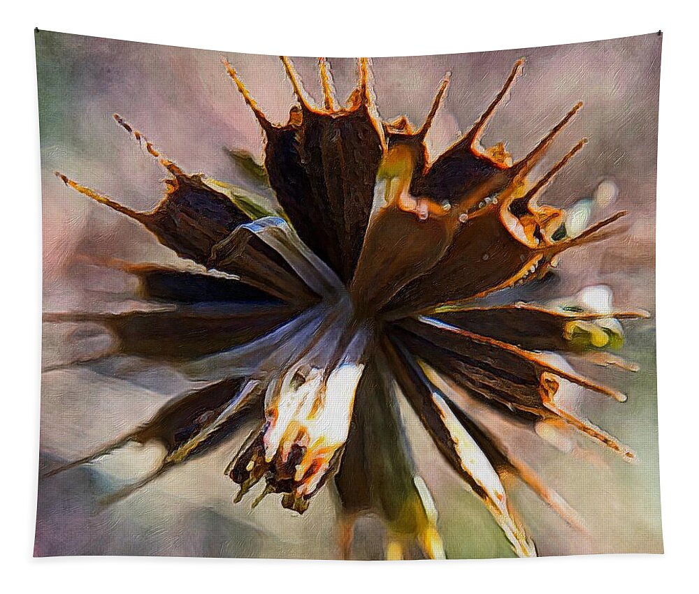 Brushstroke Tapestry featuring the photograph Tiny Dried Flower 1 by Jori Reijonen