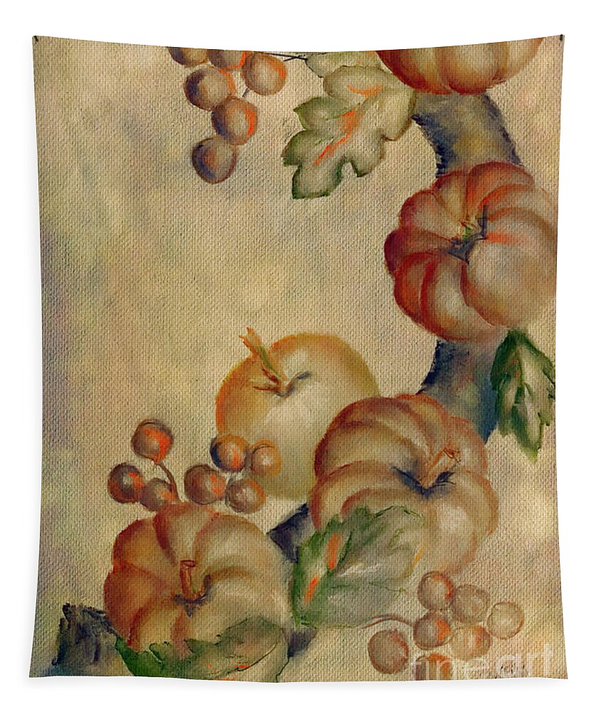 Pumpkin Tapestry featuring the digital art Tiny Pumpkins by Lois Bryan