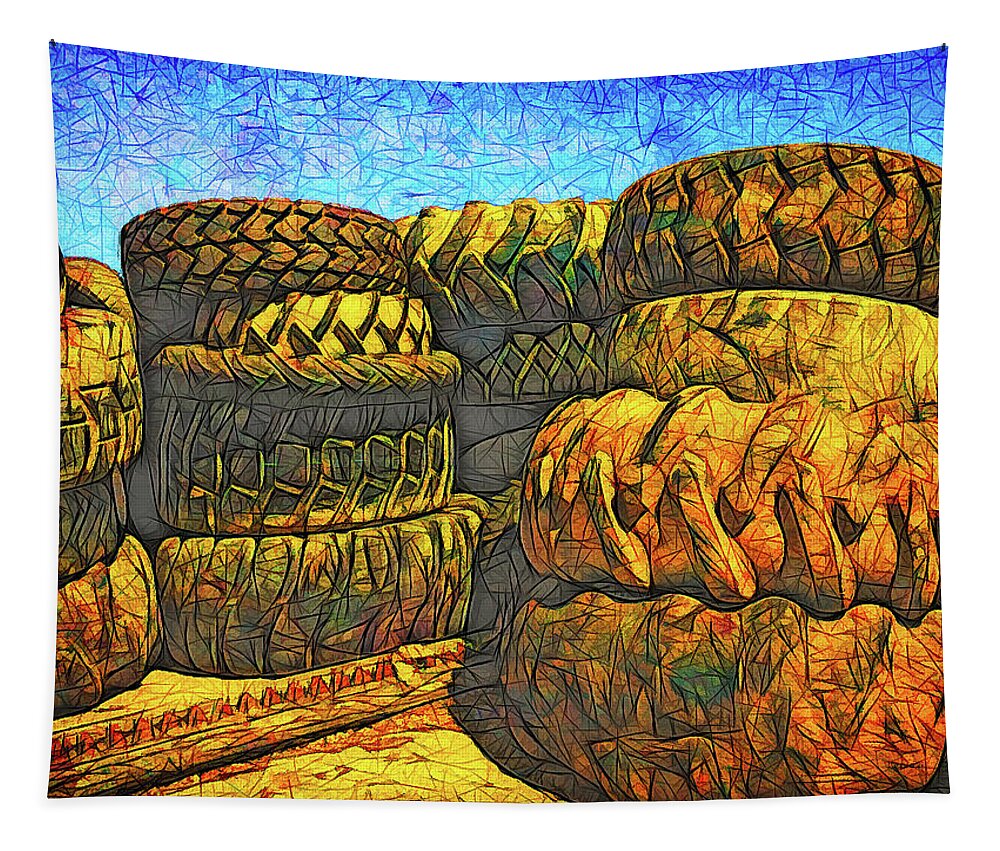 Tire Stacks Tapestry featuring the photograph Tire Stacks by Bellesouth Studio