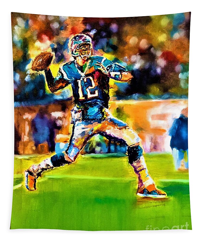 Tom Brady Tapestry featuring the painting Tom Brady by Leland Castro