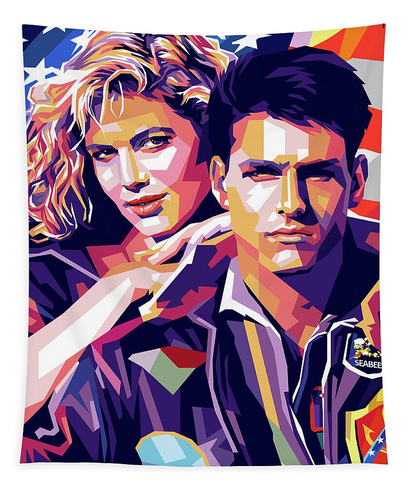 Tom Cruise Tapestry featuring the digital art Tom Cruise and Kelly McGillis by Stars on Art