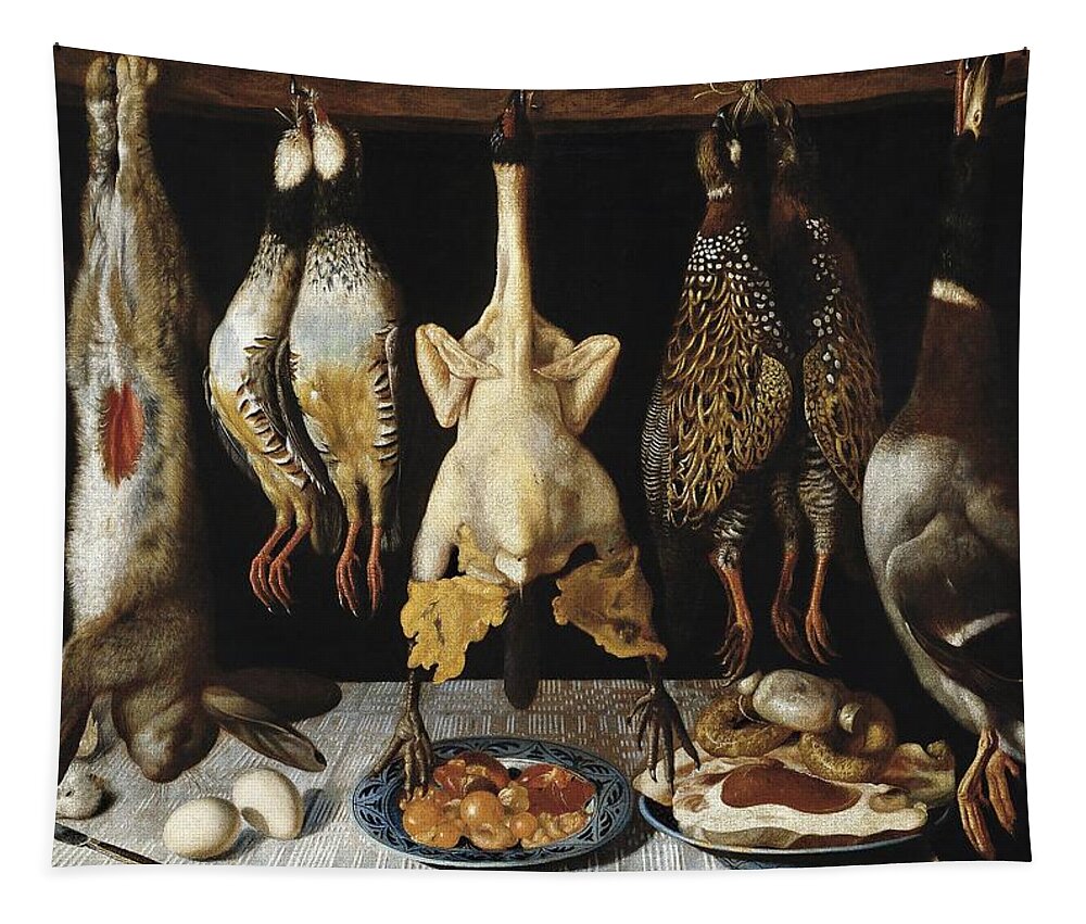 Still Life Of Birds And Hares Tapestry featuring the painting Tomas Hiepes / 'Still Life of Birds and Hares', 1643, Spanish School, Oil on canvas, 67 cm x 96 cm. by Tomas Yepes -c 1610-1674-
