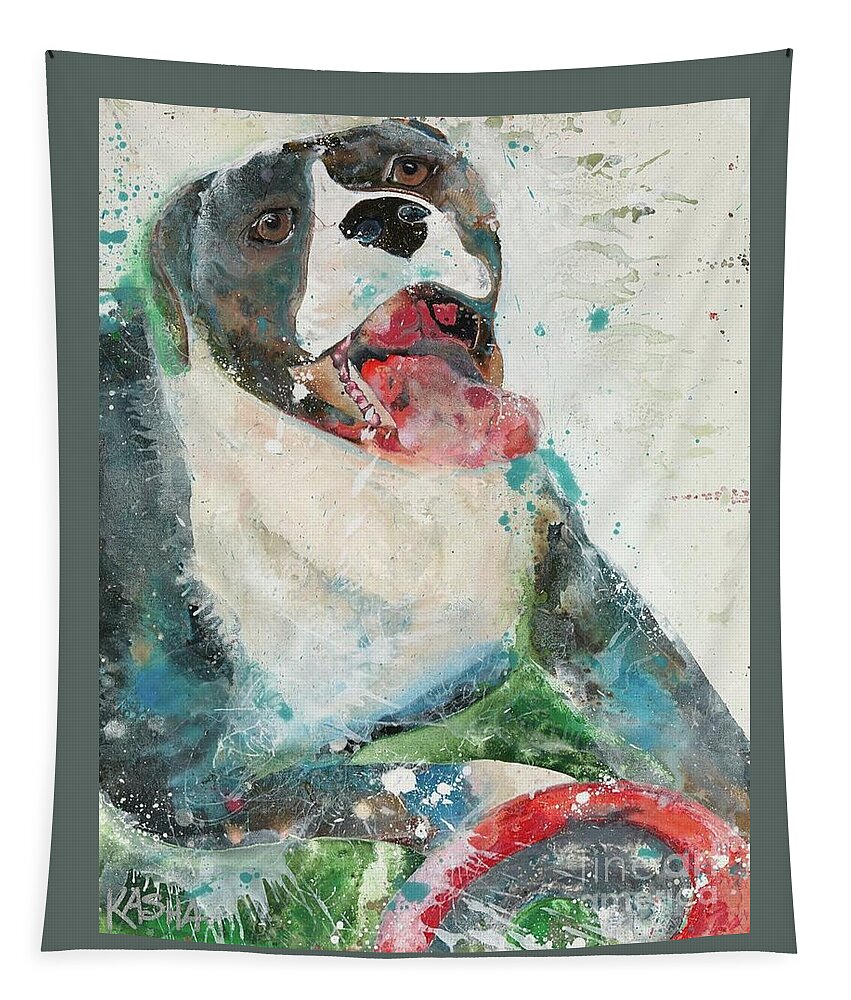 Dog Tapestry featuring the painting Tongue Tired by Kasha Ritter