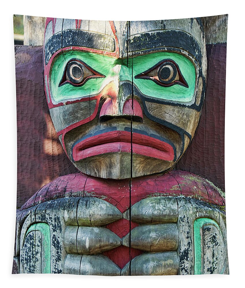 Totem Pole Tapestry featuring the photograph Totem Pole Detail - Thunderbird Park by Peggy Collins