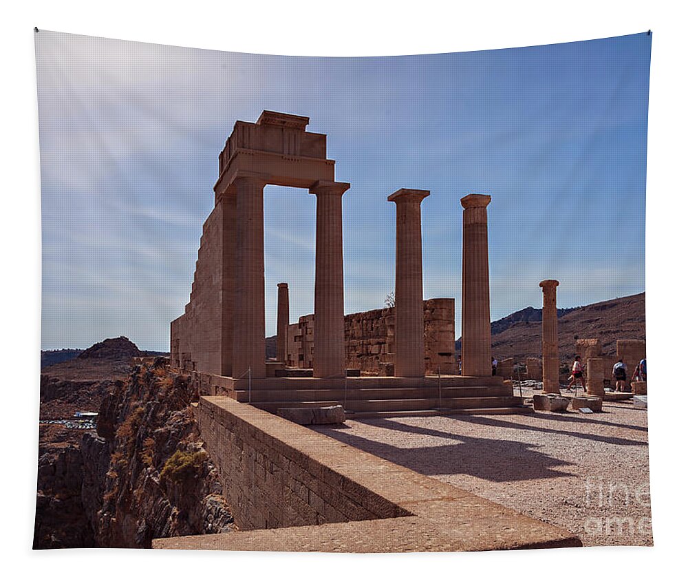 Limestone Tapestry featuring the photograph Tourists by temple complex Lindos by Sophie McAulay