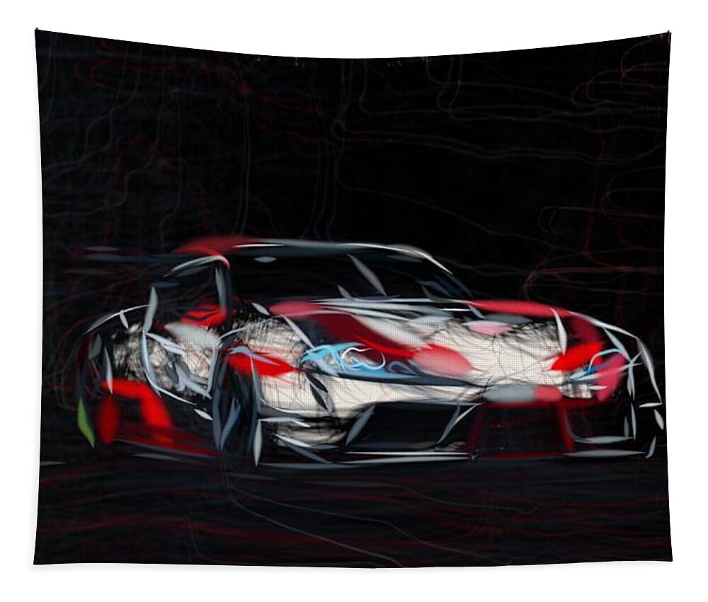 Toyota Tapestry featuring the digital art Toyota GR Supra Racing Drawing by CarsToon Concept