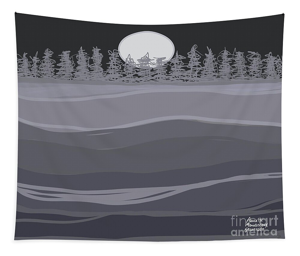 Tranquil Landscape Tapestry featuring the digital art Tranquil Landscape Night Sky and Moon by Annette M Stevenson