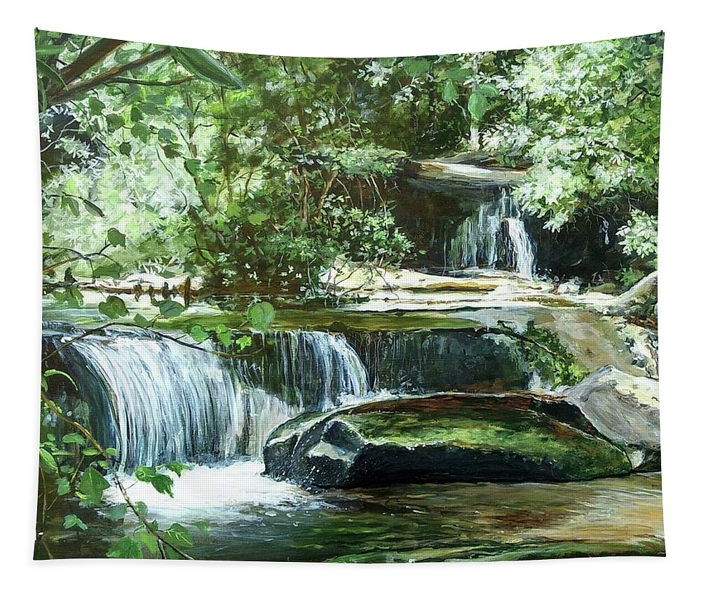 Waterfall Tapestry featuring the painting Traveling On by William Brody