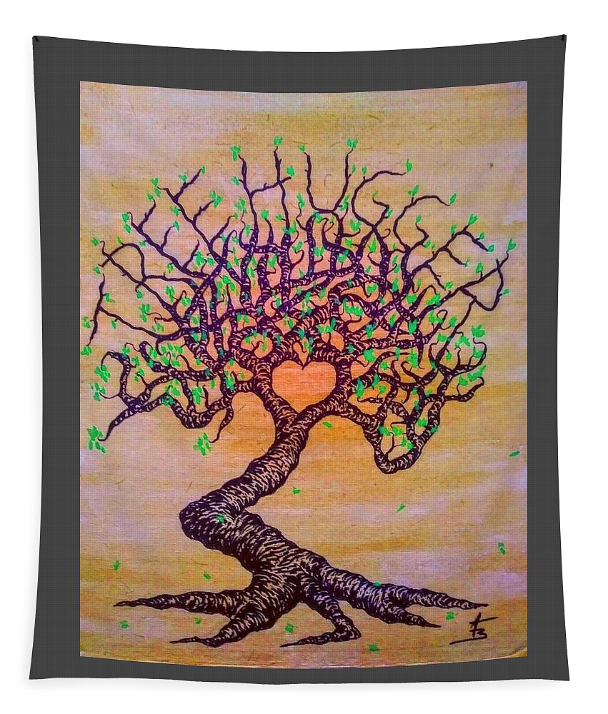 Trees Tapestry featuring the drawing Tree Hugger Love Tree w/ foliage by Aaron Bombalicki