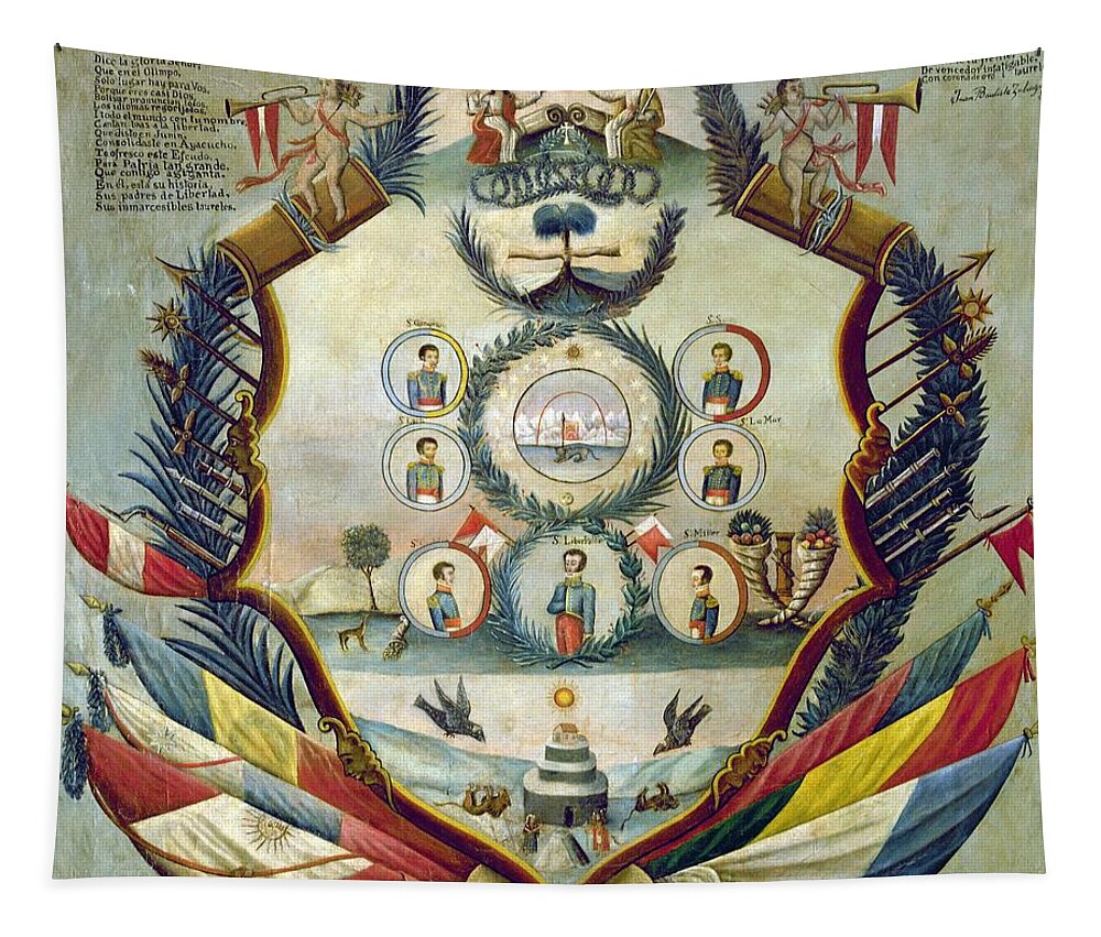 19th Century Tapestry featuring the drawing TRIBUTE TO SIMON BOLIVAR -1825- by Santiago JUAREZ . by Album