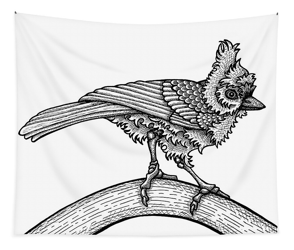 Animal Portrait Tapestry featuring the drawing Tufted Titmouse by Amy E Fraser
