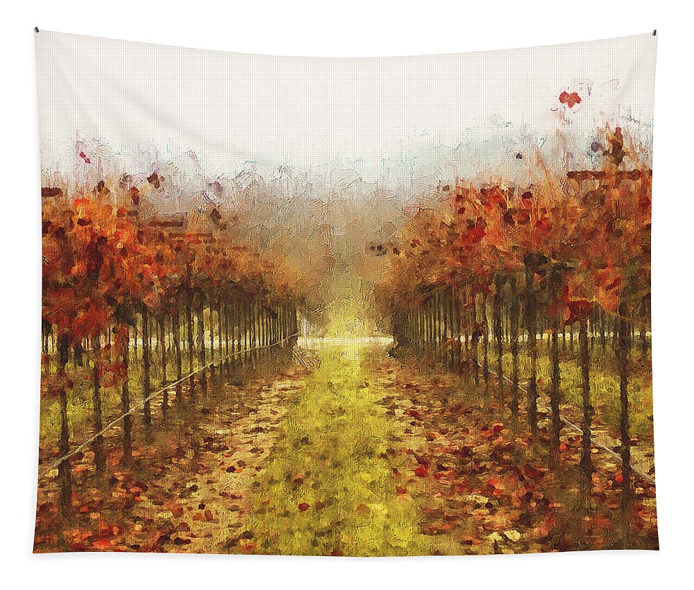 Italian Landscape Tapestry featuring the painting Tuscany vineyards - 19 by AM FineArtPrints