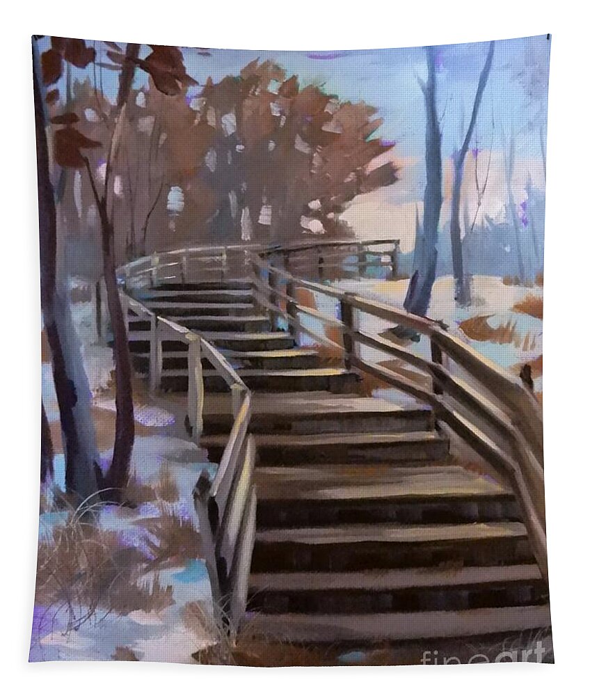 Landscape Tapestry featuring the painting Twilight Stairs by K M Pawelec