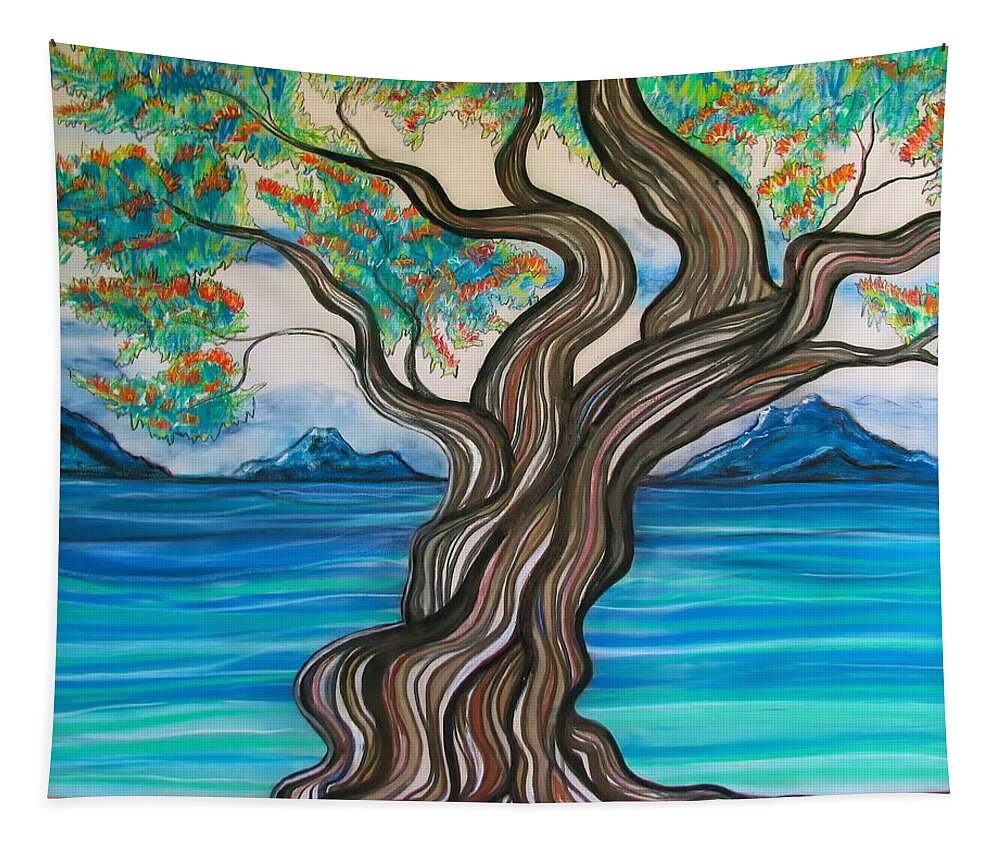 Water View Tapestry featuring the drawing Twisted Tree by Joan Stratton