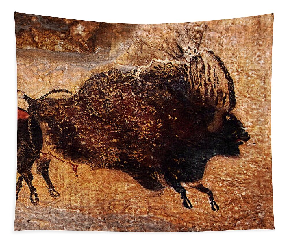 Two Bison Tapestry featuring the digital art Two bisons running by Weston Westmoreland