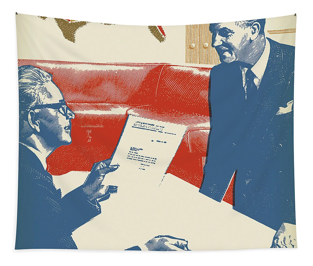 Adult Tapestry featuring the drawing Two Businessmen Meeting by CSA Images