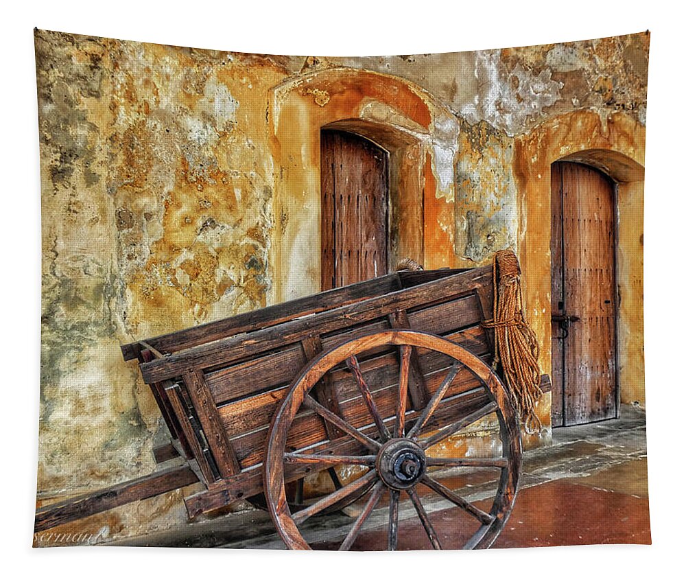 San Cristobal Tapestry featuring the photograph Two Doors and a Wagon 2019 by Kathi Isserman