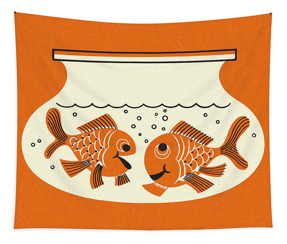 Animal Tapestry featuring the drawing Two Goldfish in an Aquarium by CSA Images