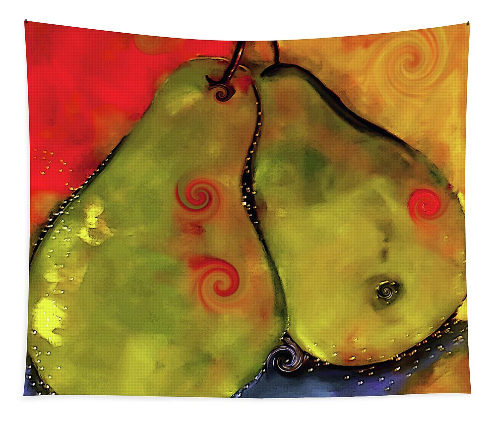 Pears Tapestry featuring the digital art Two Twirly Pears Painting by Lisa Kaiser