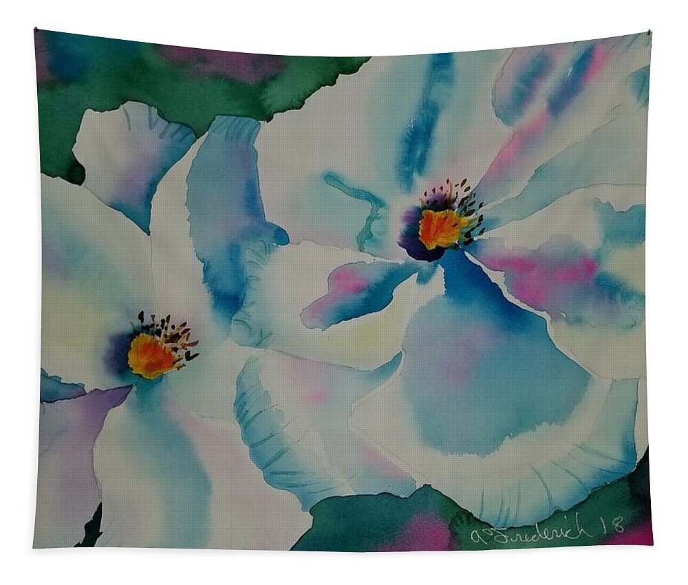 Floral Tapestry featuring the painting Two White Flowers by Ann Frederick