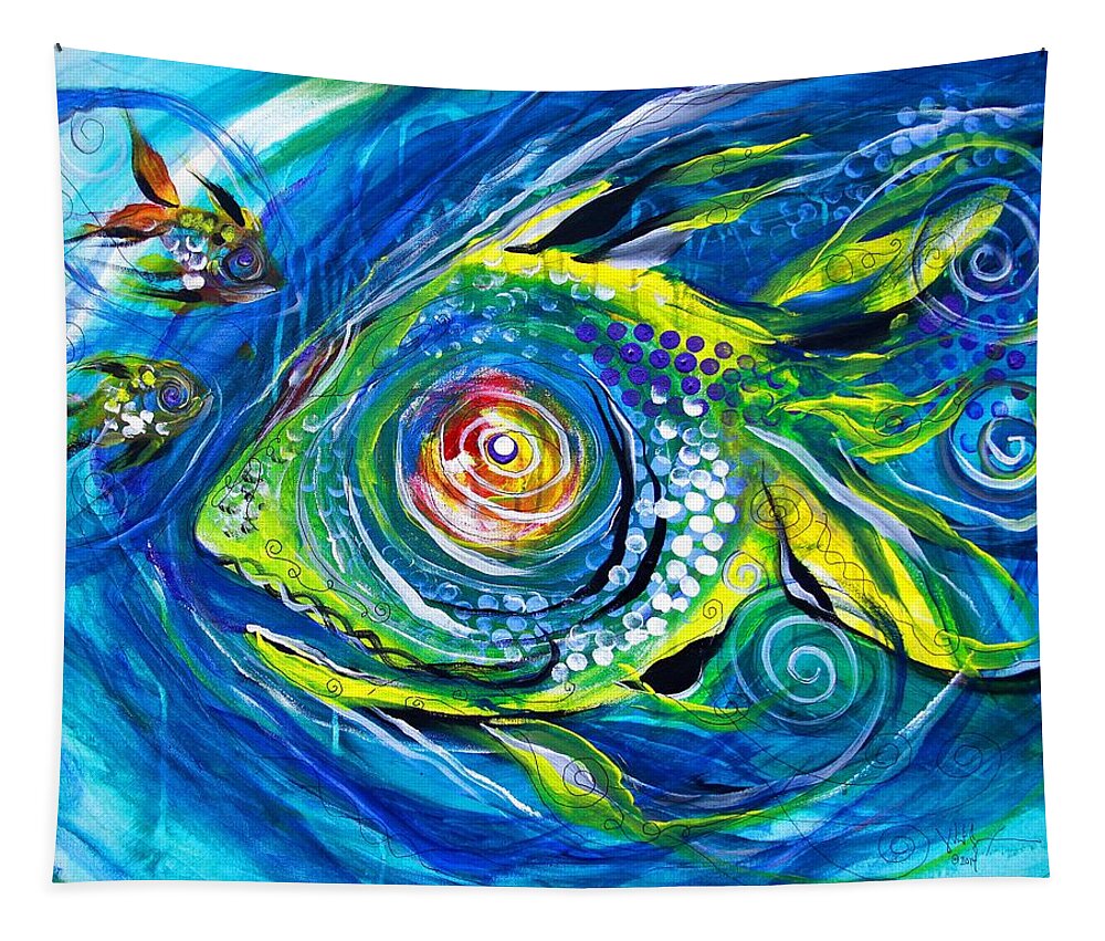 Fish Tapestry featuring the painting Two Wishes by J Vincent Scarpace