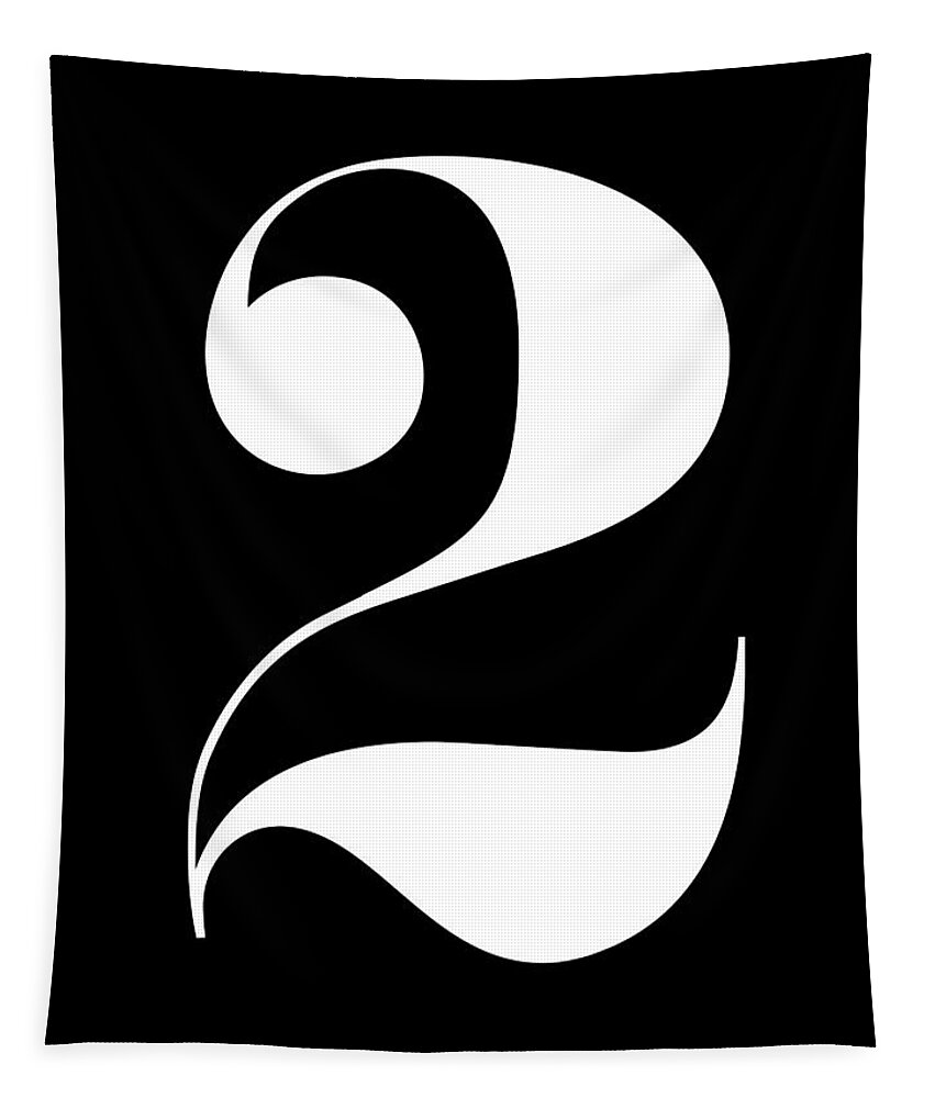 Black And White Tapestry featuring the mixed media Typographic Number 2 by Naxart Studio