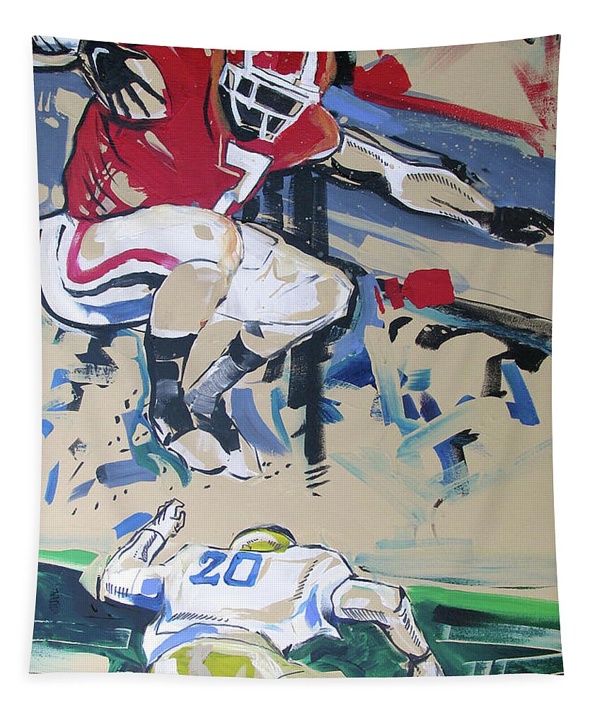 Uga Notre Dame 2019 Tapestry featuring the painting UGA vs Notre Dame 2019 by John Gholson