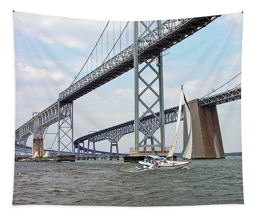 Sailing Tapestry featuring the photograph Under the Bay Bridges by Minnie Gallman