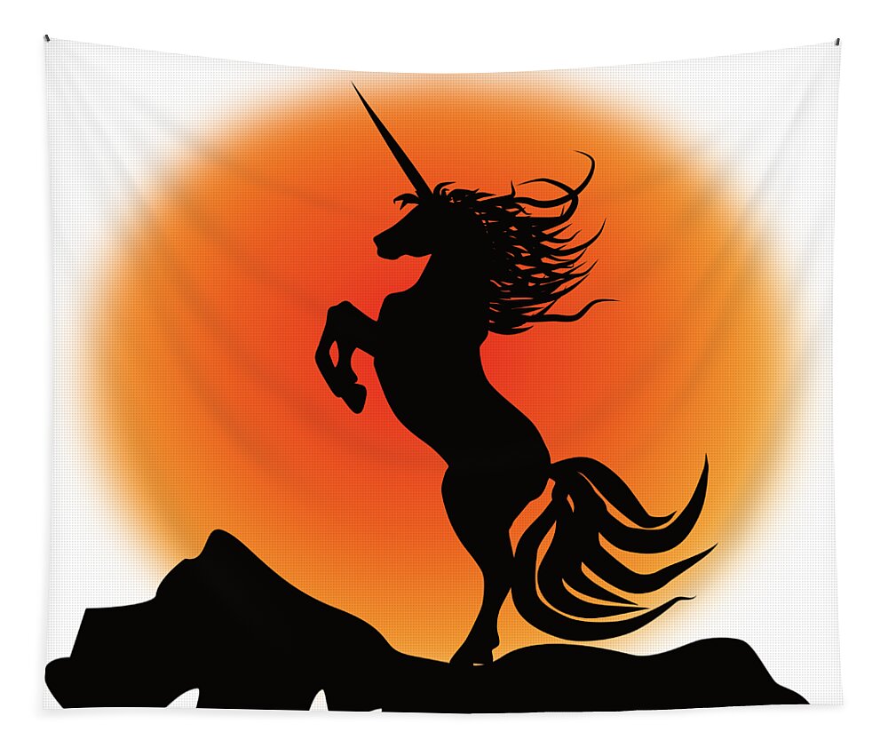 Unicorn Tapestry featuring the digital art Unicorn in the sunset by Patricia Piotrak