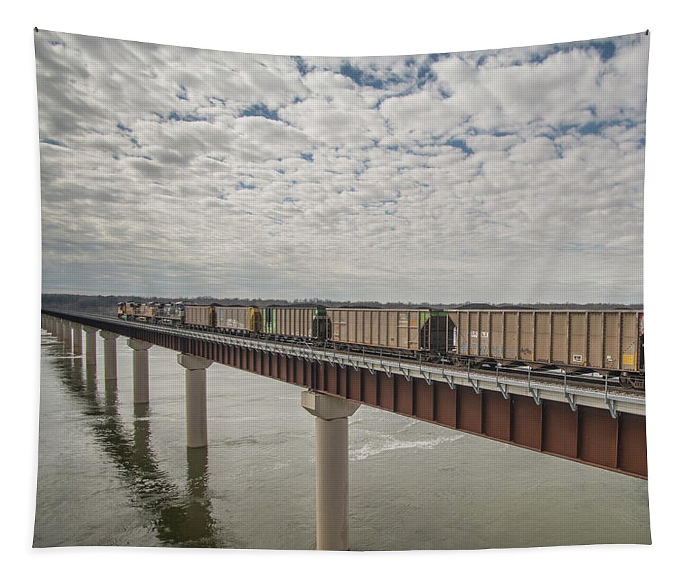 Railroad Tapestry featuring the photograph Union Pacific 4091 heads over the Tennessee River by Jim Pearson
